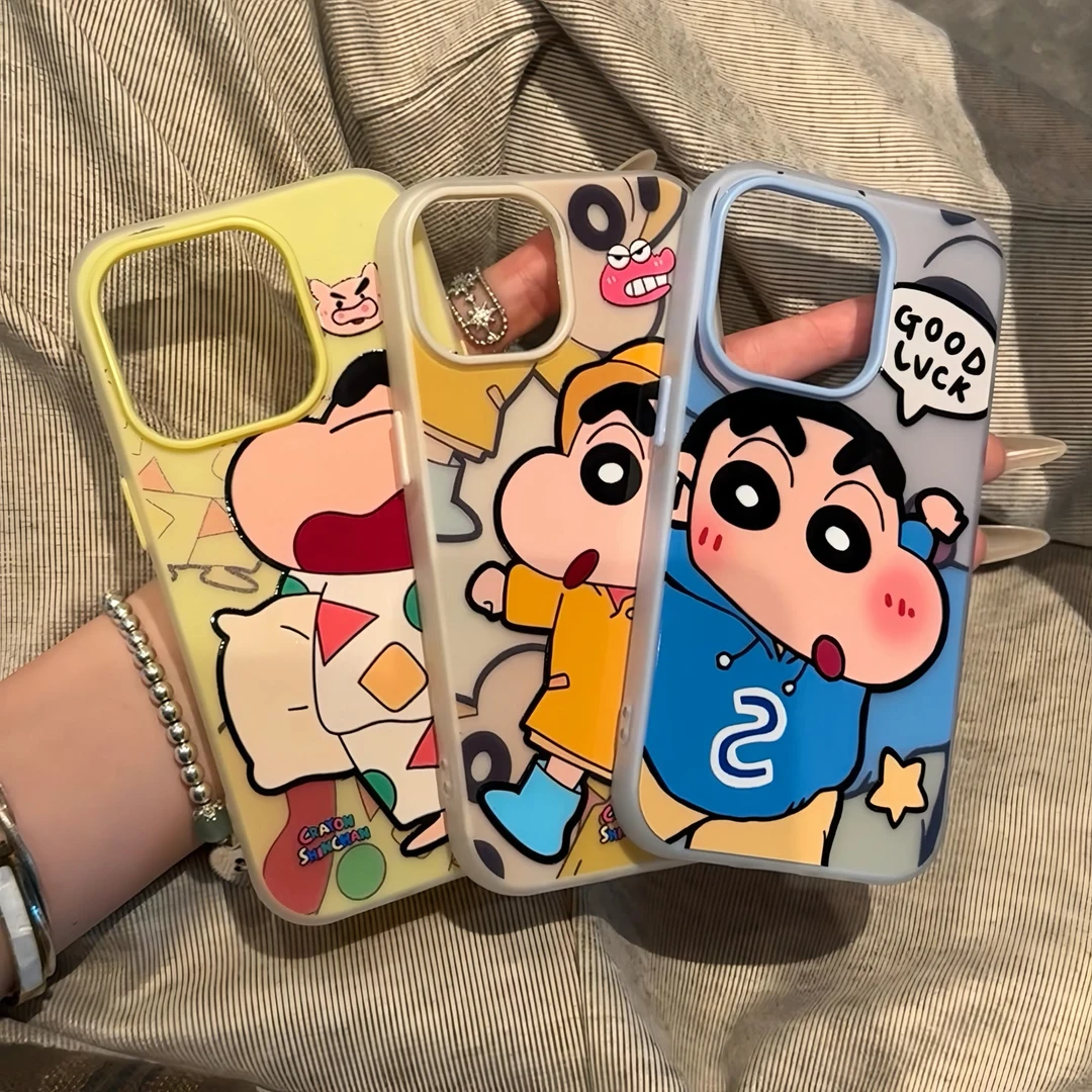 卡通动画蜡笔小新适用苹果16磨砂肤感手机壳iphone15全包14防摔13