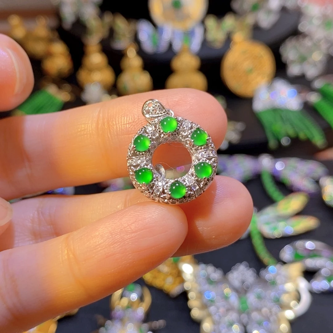 吊坠(不含链)银S925镶嵌翡翠