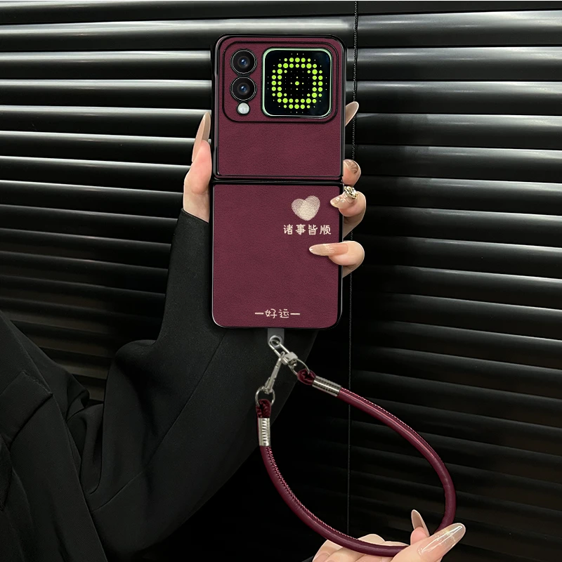 适用华为novaflip手机壳好运诸事皆顺小羊皮折叠壳全包保护套