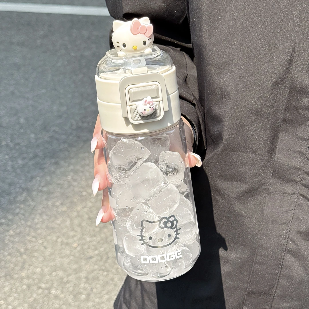 Kitty水杯高颜值简约夏天可爱吸管杯双饮女生便携学生随行杯