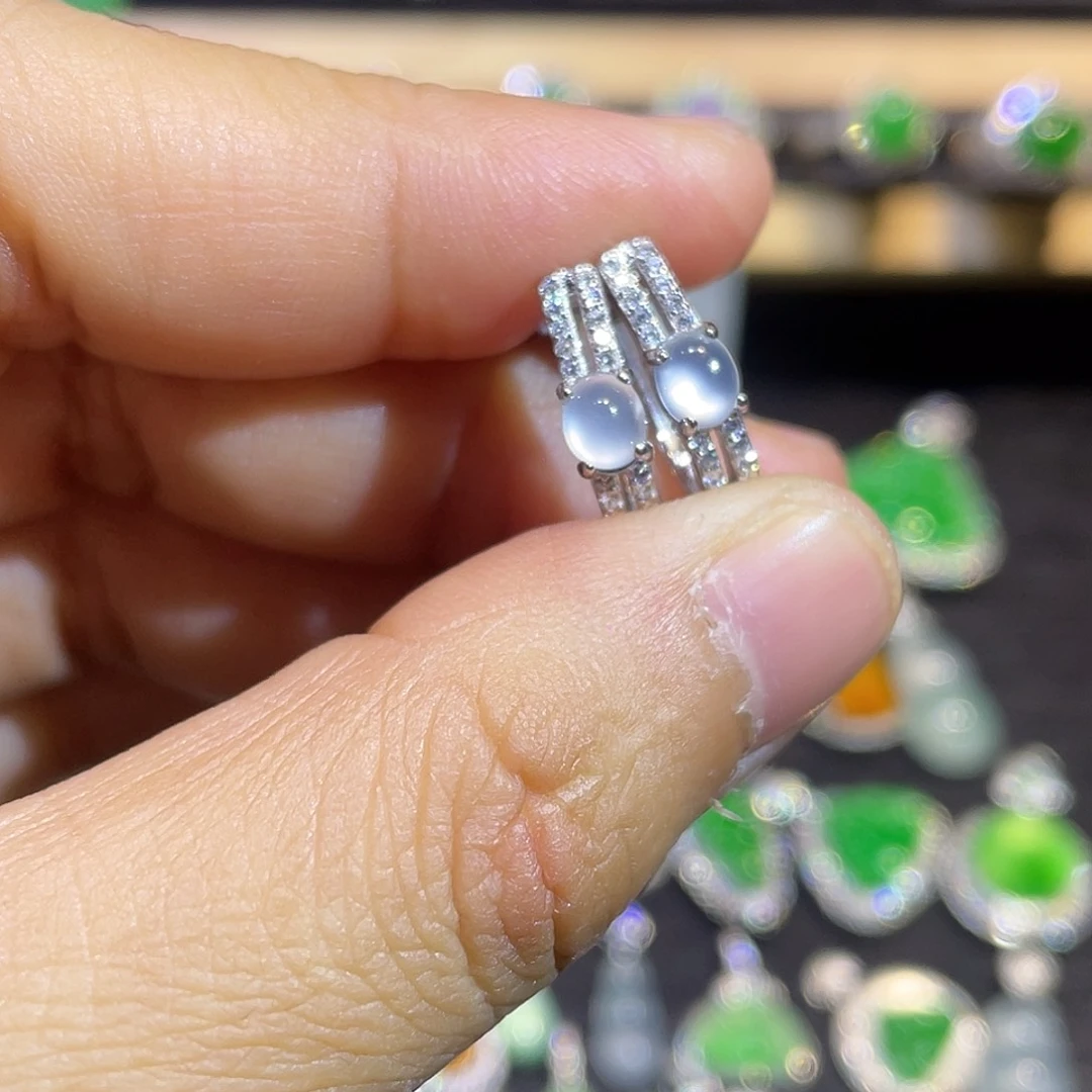 翡翠银S925镶嵌耳饰