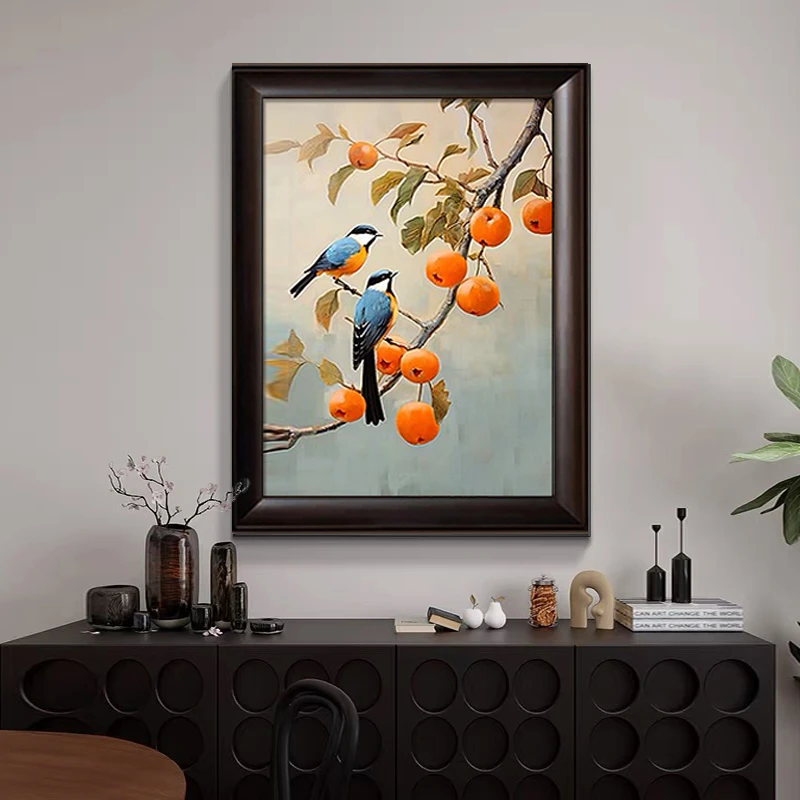 柿柿如意纯手绘油画玄关装饰画电视柜背景墙壁画过道走廊餐厅挂画