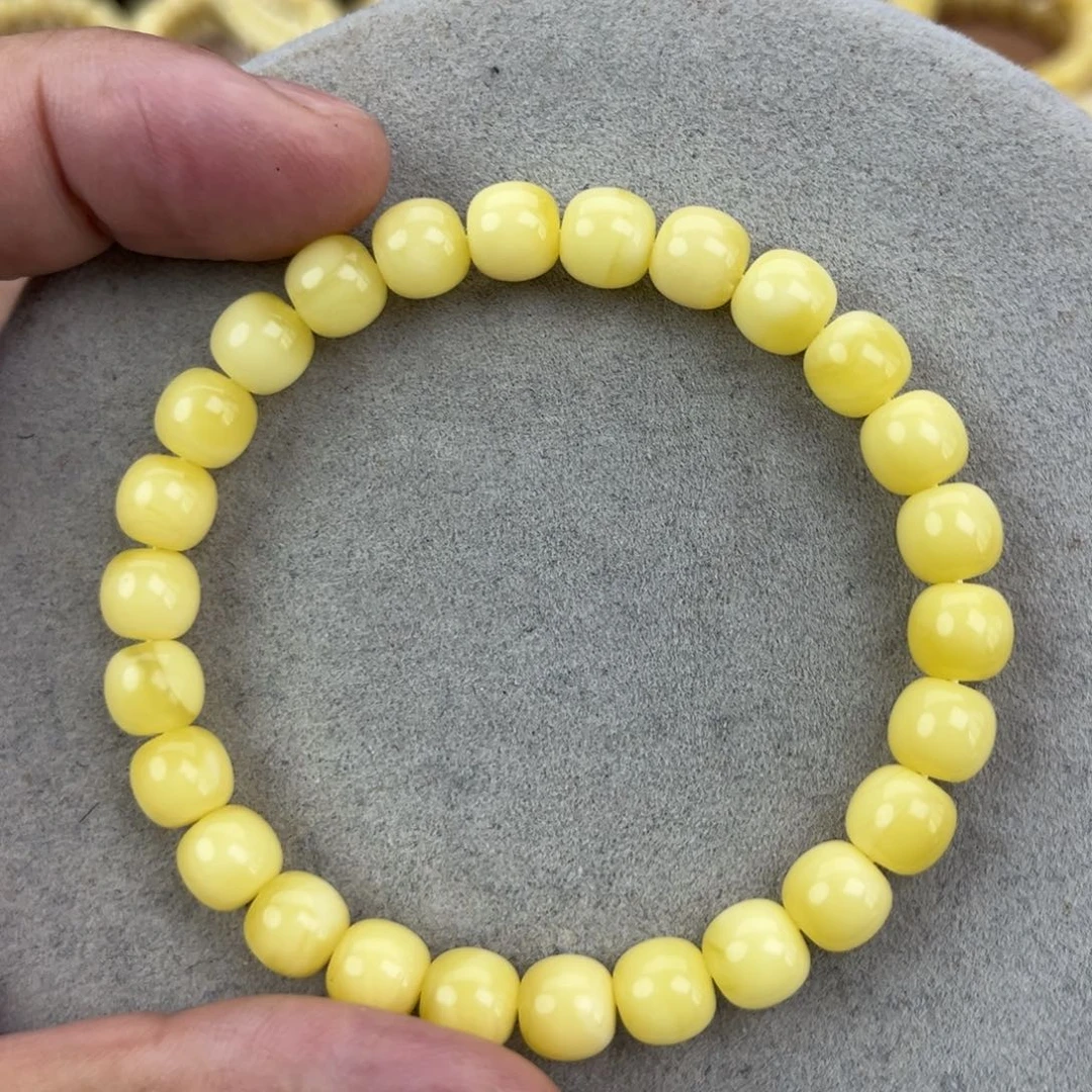 蜜蜡未镶嵌手串纯天然俄料奶白花极限弧高桩8*7.5腕口17+