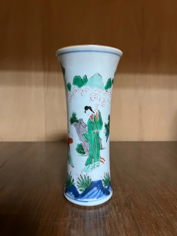五彩人物教子图小花觚