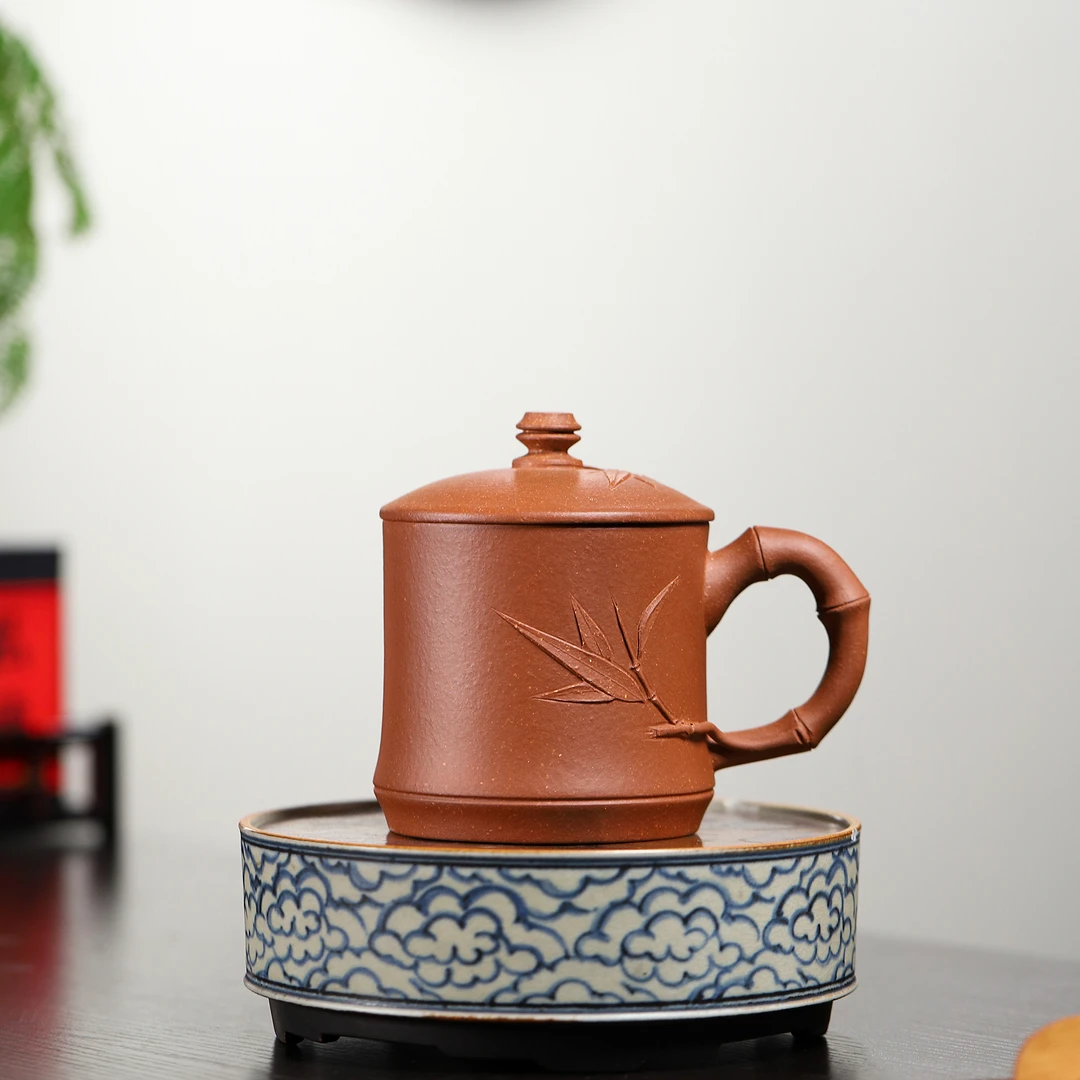 御闳抟砂露天粗砂老降坡泥『竹节大盖杯』容量大约430cc