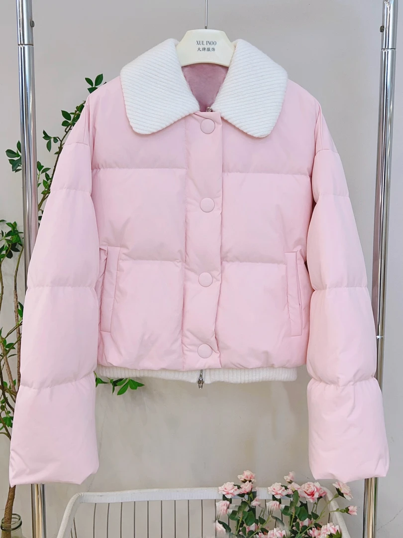 琳心丨早秋新款粉色简约休闲通勤风时尚百搭棉服 3541