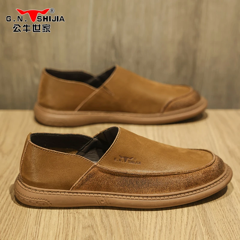 公牛世家男士皮鞋春季休闲男皮鞋休闲男鞋英伦懒人一脚蹬豆豆鞋