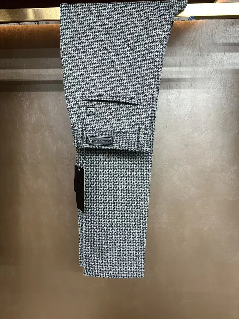 冬季毛呢加厚千鸟格男士休闲裤修身直筒小脚裤6652