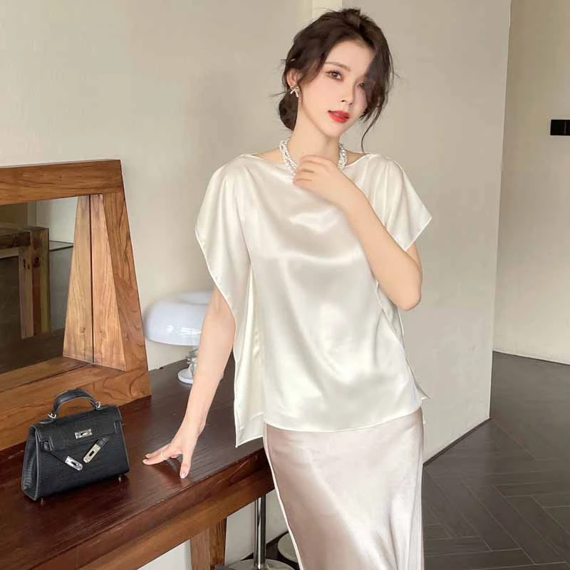 【栖谷】爆款100%三醋酸简约两片式短袖上衣时尚百搭洋气T恤女装