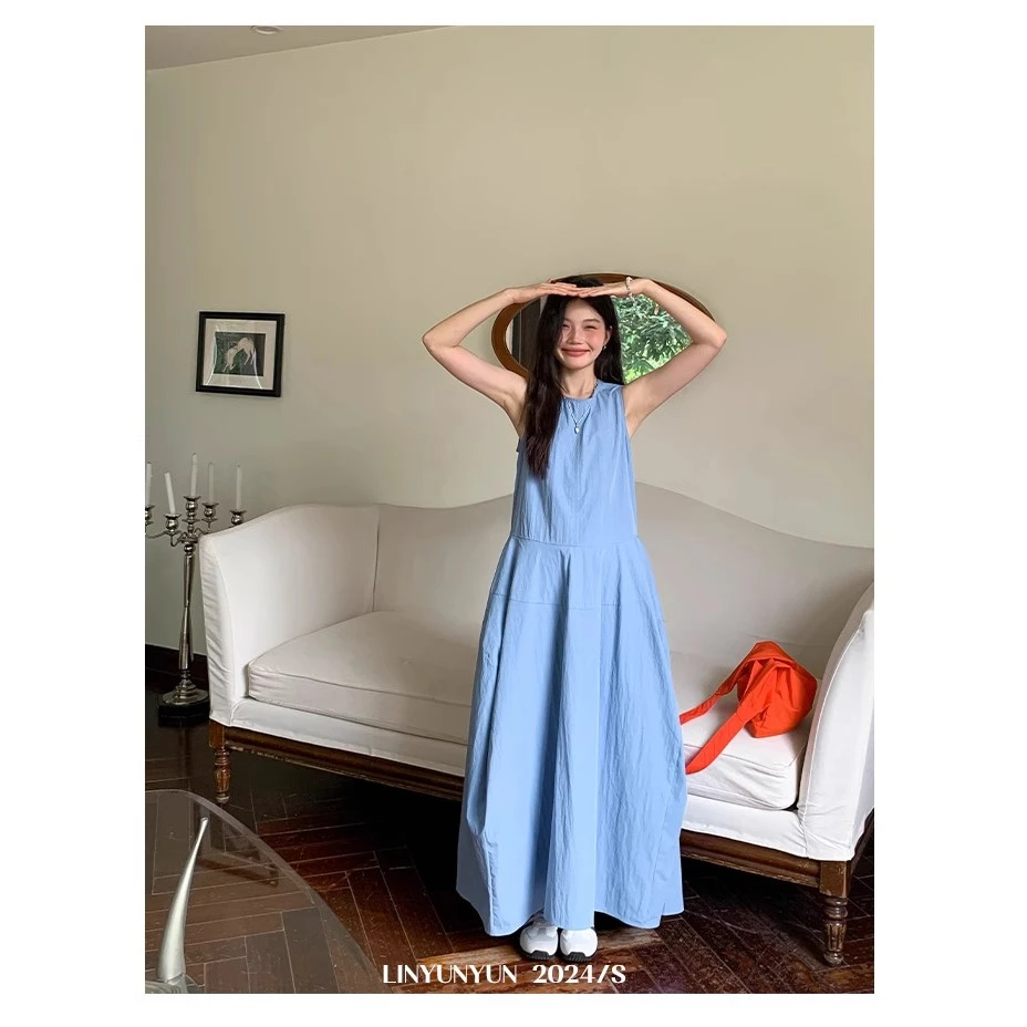 【原版做法＋拉链】韩版圆领大裙摆背心裙宽松设计感气质无袖连衣裙