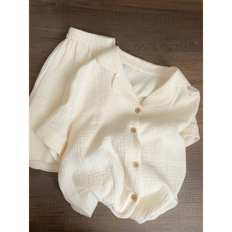 简约纯色亲肤舒适睡衣女夏款新款大码高级小众短袖短裤家居服套装