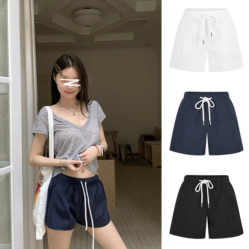 Moses Queen/魔西女王美式辣妹藏蓝色抽绳休闲短裤宽松显瘦运动裤