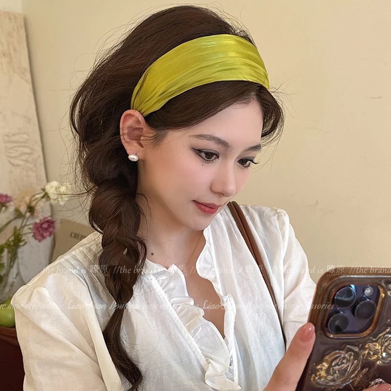 超仙微光丝缎发卡发箍女2025新款简约宽边头箍百搭外出网红头饰品