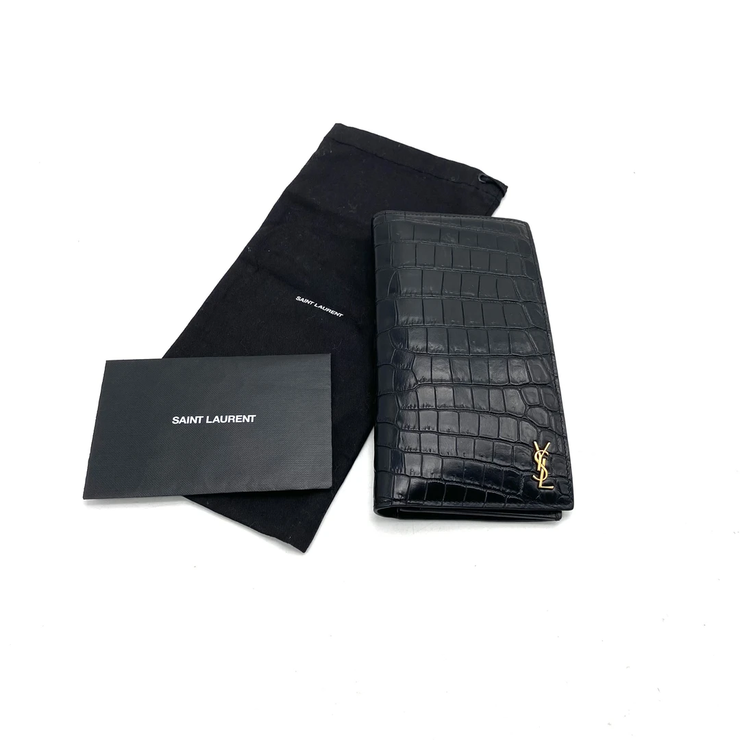 99新 YSL/圣罗兰 黑色稀有皮长款对折钱包 尺寸18/10