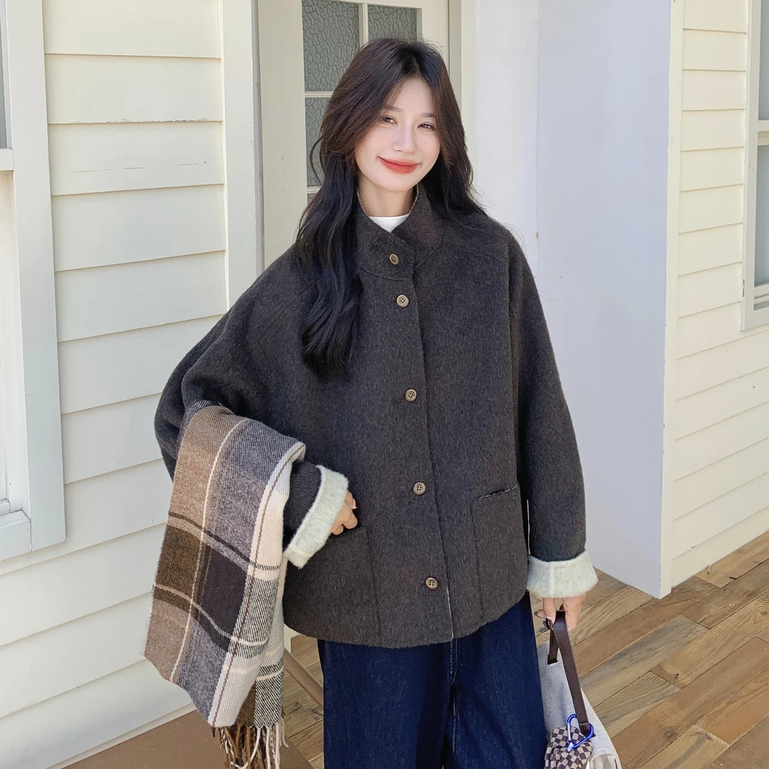 设计感两面穿羊毛短外套女2025秋冬新款时尚休闲高级感羊毛呢大衣