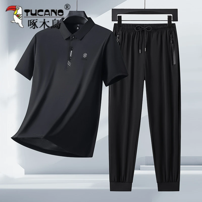 TUCANO/啄木鳥男士翻领短袖polo五分裤套装夏季冰丝清凉速干套装