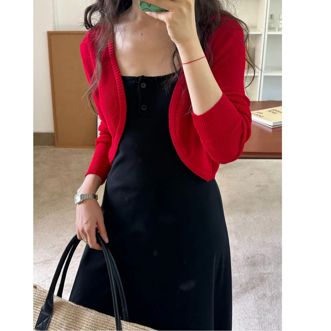 【嫣红】开衫外搭显瘦短款薄款冰丝开衫长袖小外套