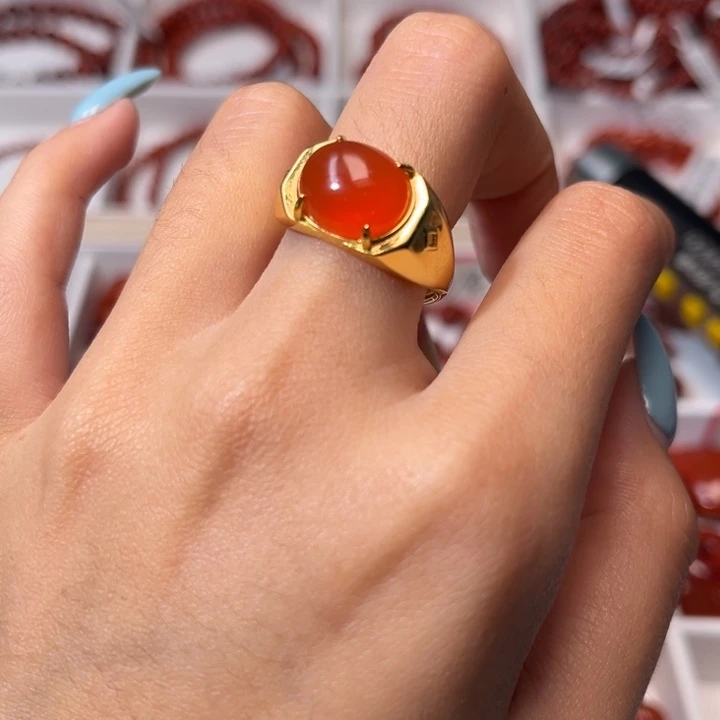 南红玛瑙银S925镶嵌戒指冰红男戒