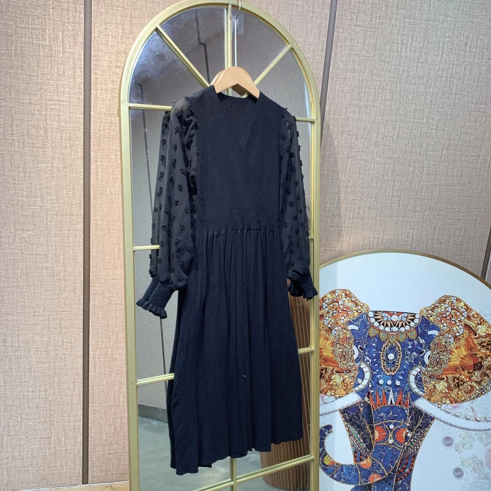 BP584孕妇黑色针织连衣裙100-130