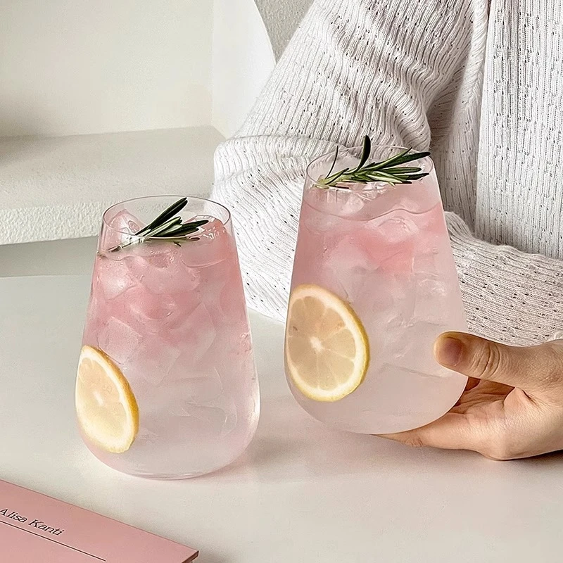 2个简约果汁玻璃杯家用透明夏天冷饮气泡水果茶杯早餐牛奶咖啡杯