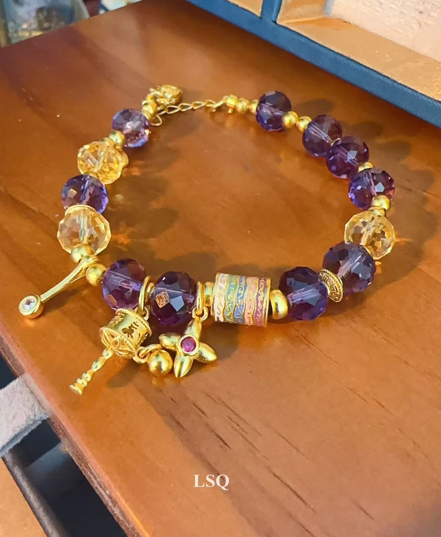 铜合金合成锆石手链 SQ思岐新中式-紫运亨通转经筒手链5610