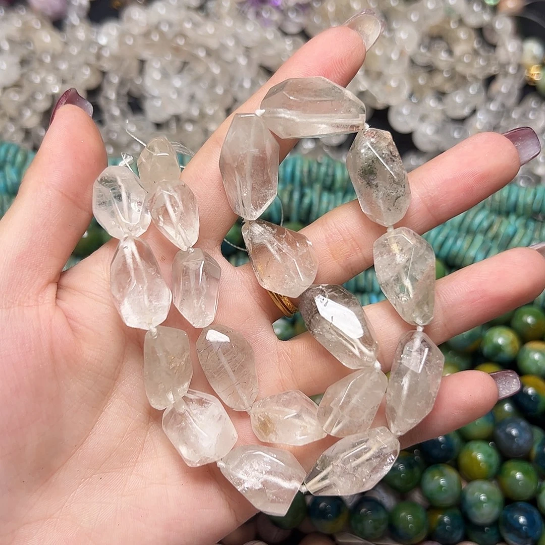 玛瑙/玉髓足银镶嵌珠宝半成品M40。天然绿幽灵水晶硬切一条