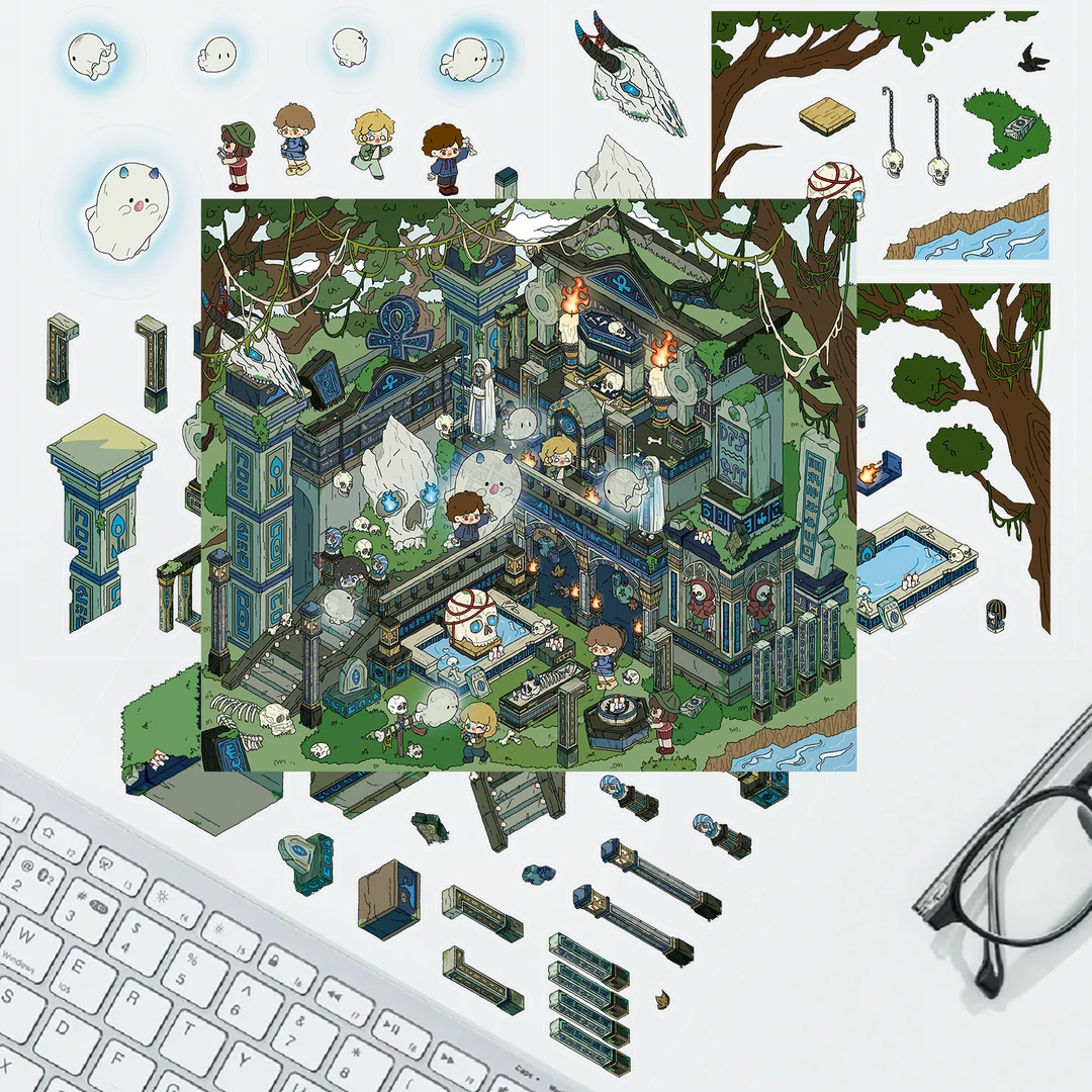 十一玖3D造景贴纸微恐系列古墓探险微缩场景立体小屋卡通diy贴画