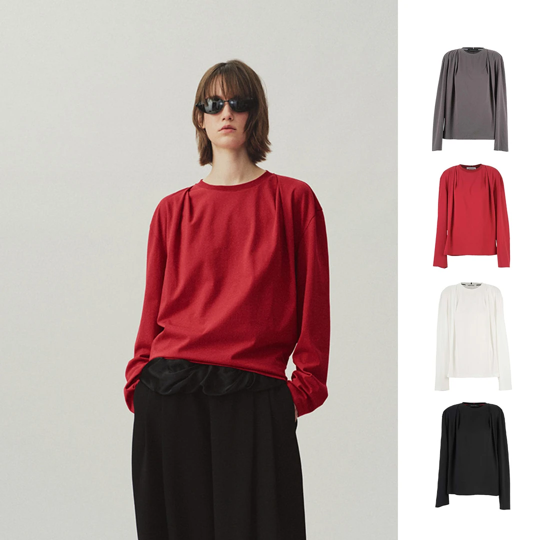 YOEYYOU设计师品牌 打褶长袖T恤气质百搭女 DSC买手店 BY6Y04111