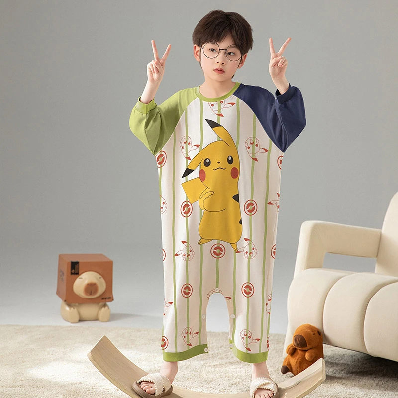 儿童连体睡衣男童2025新款春秋季纯棉长袖小男孩中大童睡袋家居服