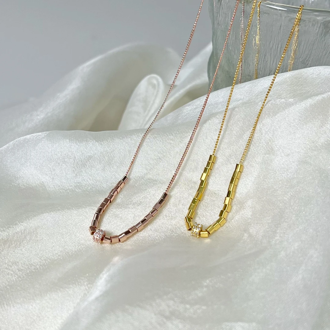 浮笙梦 链子925银合成锆石 S925银金色玫瑰金色双色项链小方糖链1