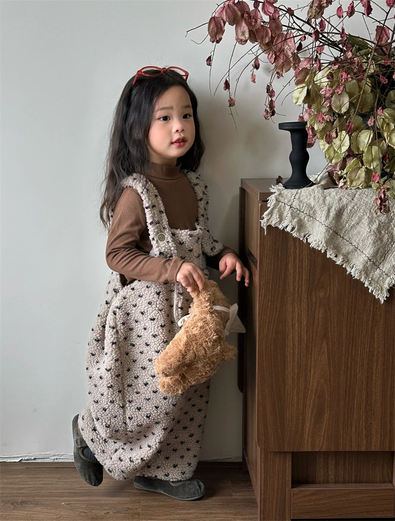韩版保暖加绒加厚女童羔羊毛背带裤连体裤吊带冬休闲宽松裤子男童