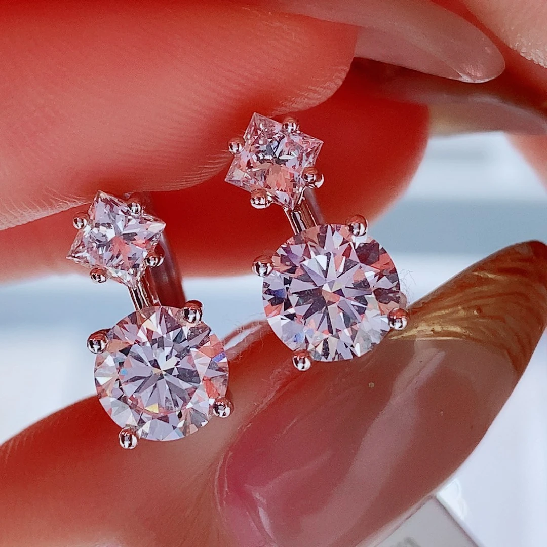 实验室培育钻石铂Pt950镶嵌耳饰1ct +1ct 双石耳圈