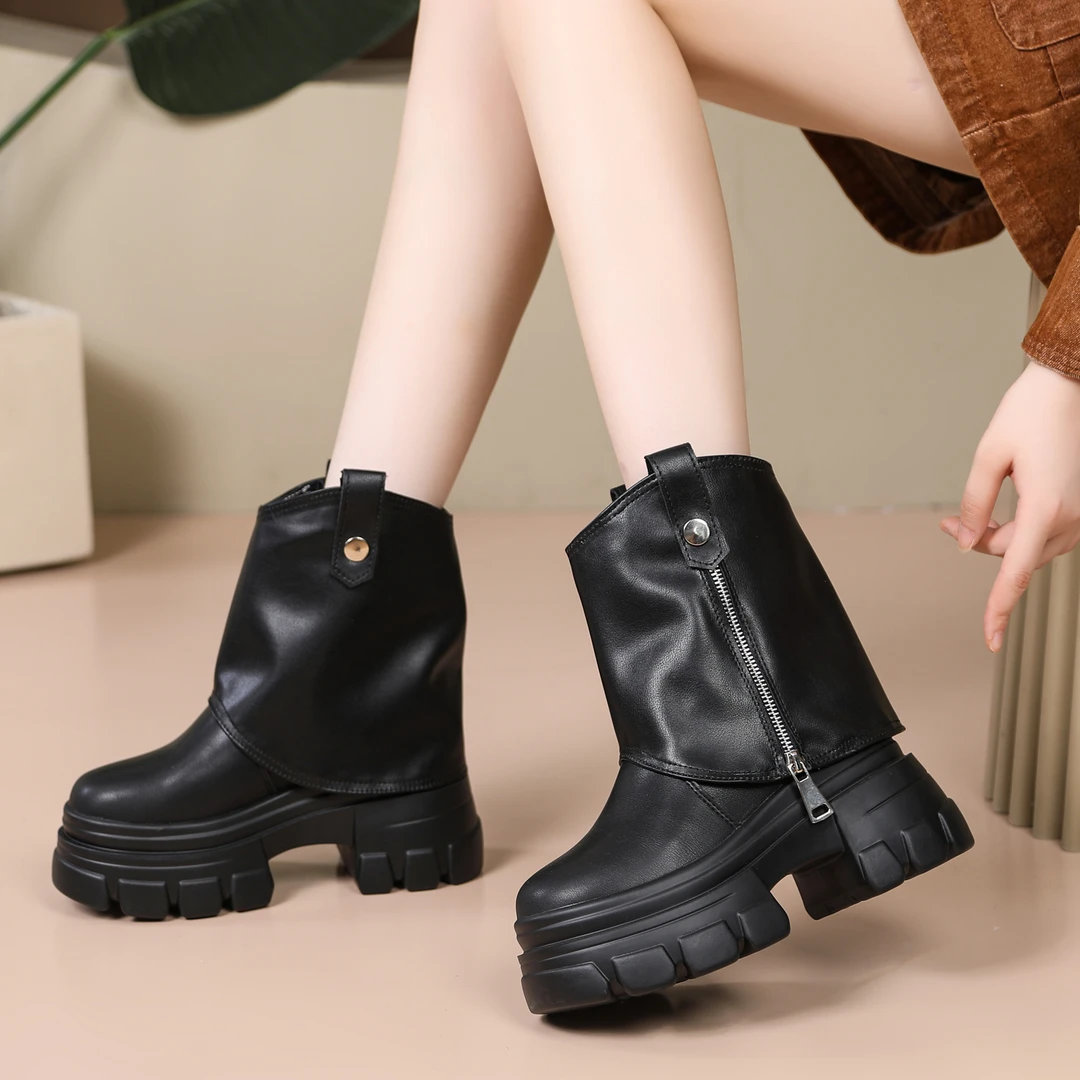 超高跟10厘米一鞋两穿马丁靴厚底女鞋秋冬新款高帮鞋时尚百搭短靴
