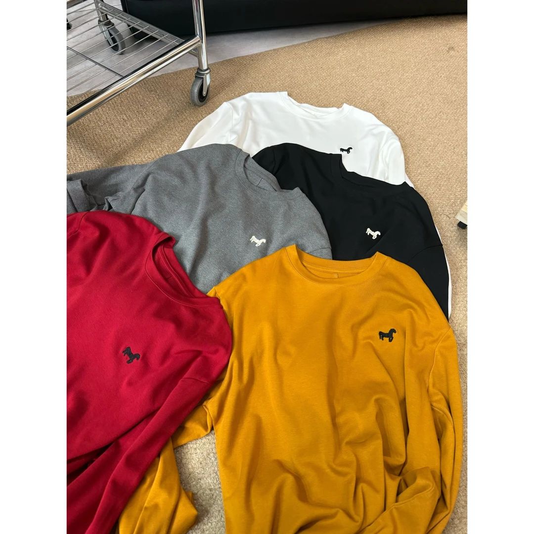 2025冬款新品【设计款  圆领宽松休闲侧开叉小马T恤】