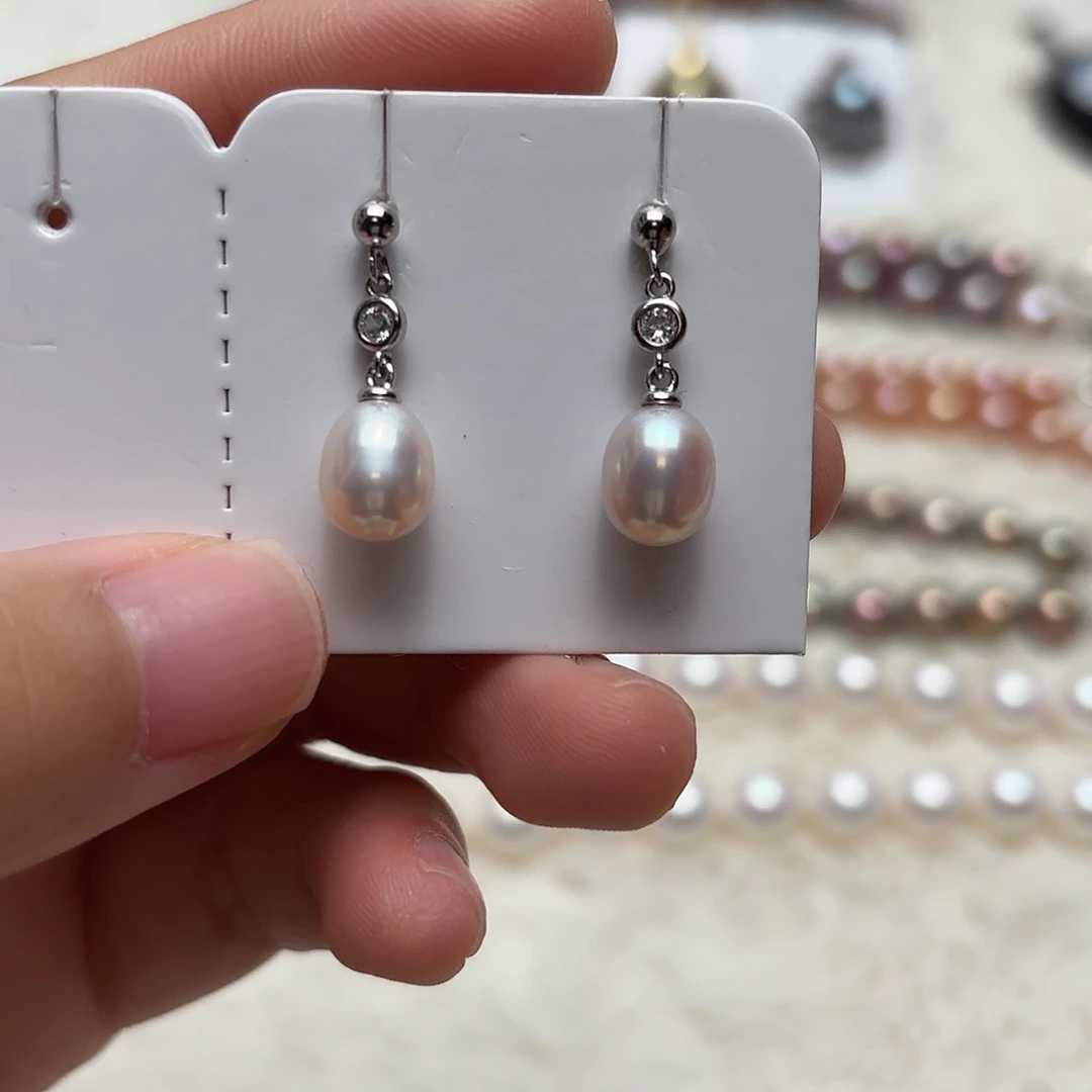 耳饰淡水珍珠银S925镶嵌7-8无核