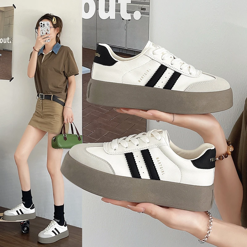 网红爆款女鞋小白鞋德训鞋女软底2025新款春秋季厚底板鞋休闲鞋