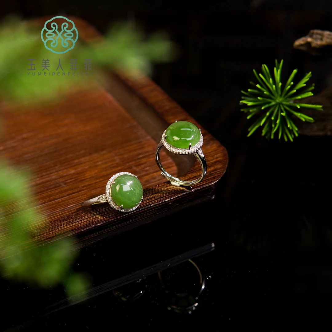菲菲珠宝好*S925和田玉圆面戒指约14mm可调节-多样性发一