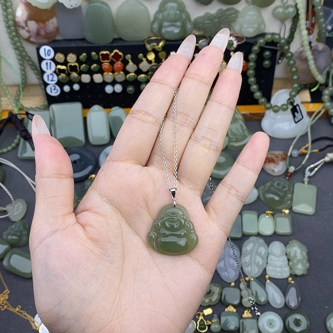 和田玉银S925镶嵌吊坠(赠链)