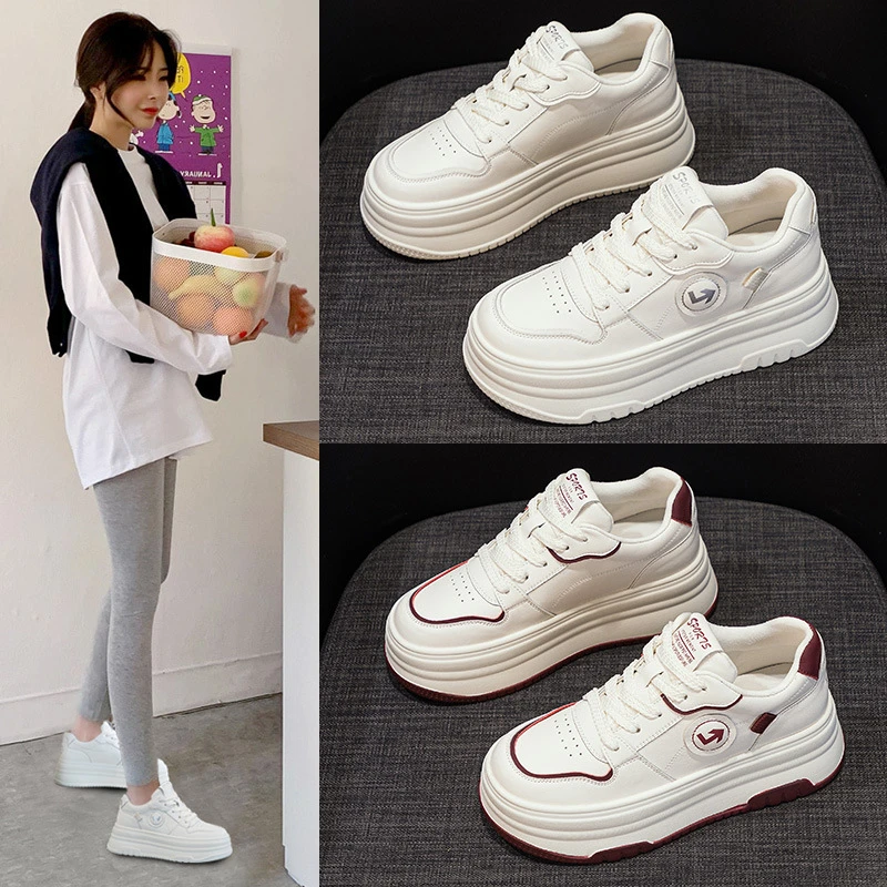 6cm厚底真皮小白鞋女百搭增高小个子女鞋休闲松糕鞋小码老爹鞋板