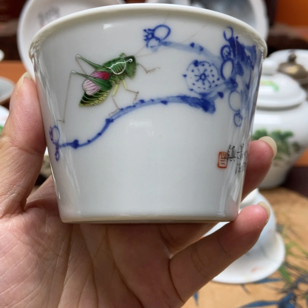 手工青花珐琅彩杯