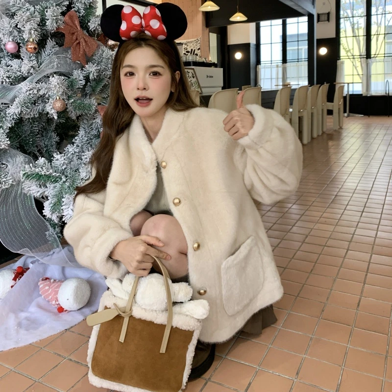 小香立领环保貂毛外套短款高级感皮草显瘦冬季皮毛一体毛毛上衣女