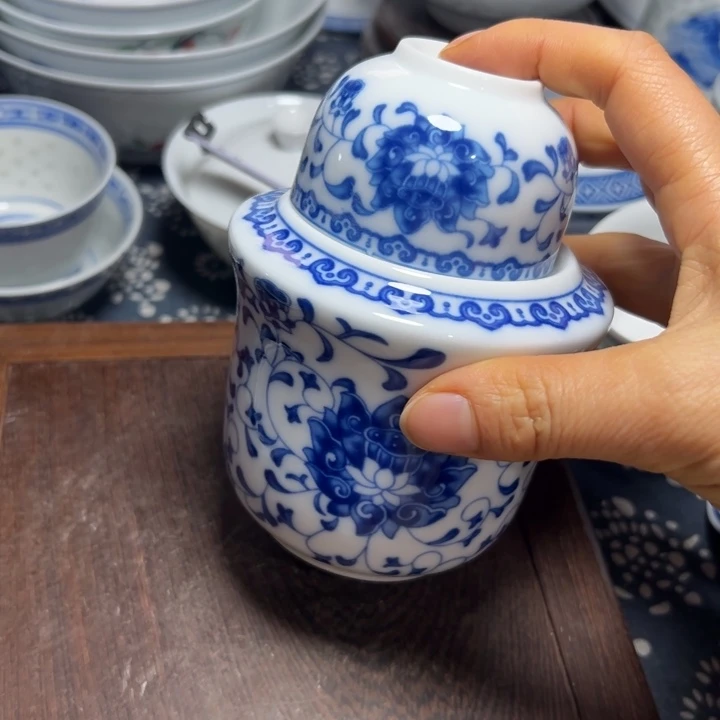 陶青花温酒壶三件套