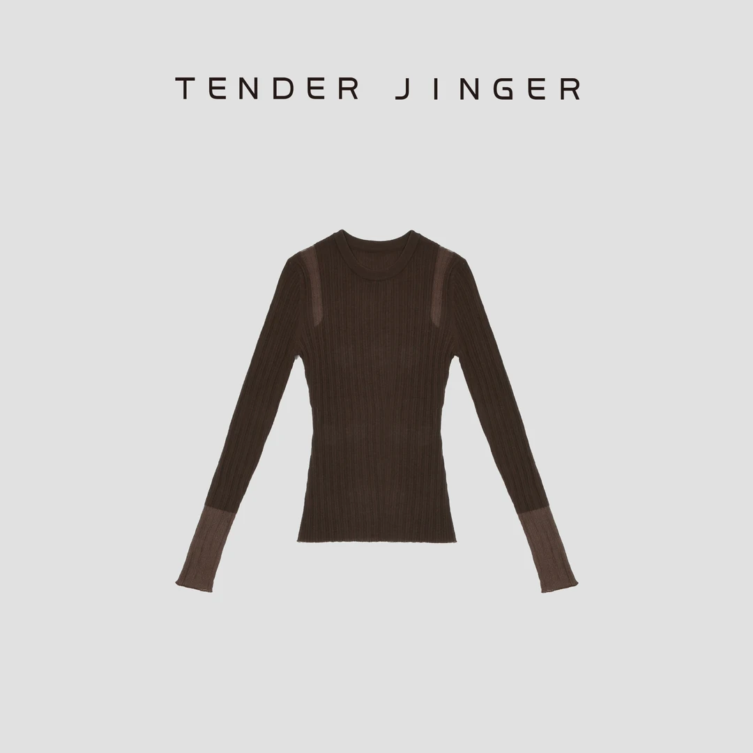 【黑标】圆领网纱拼接羊毛针织打底衫T54MII50066