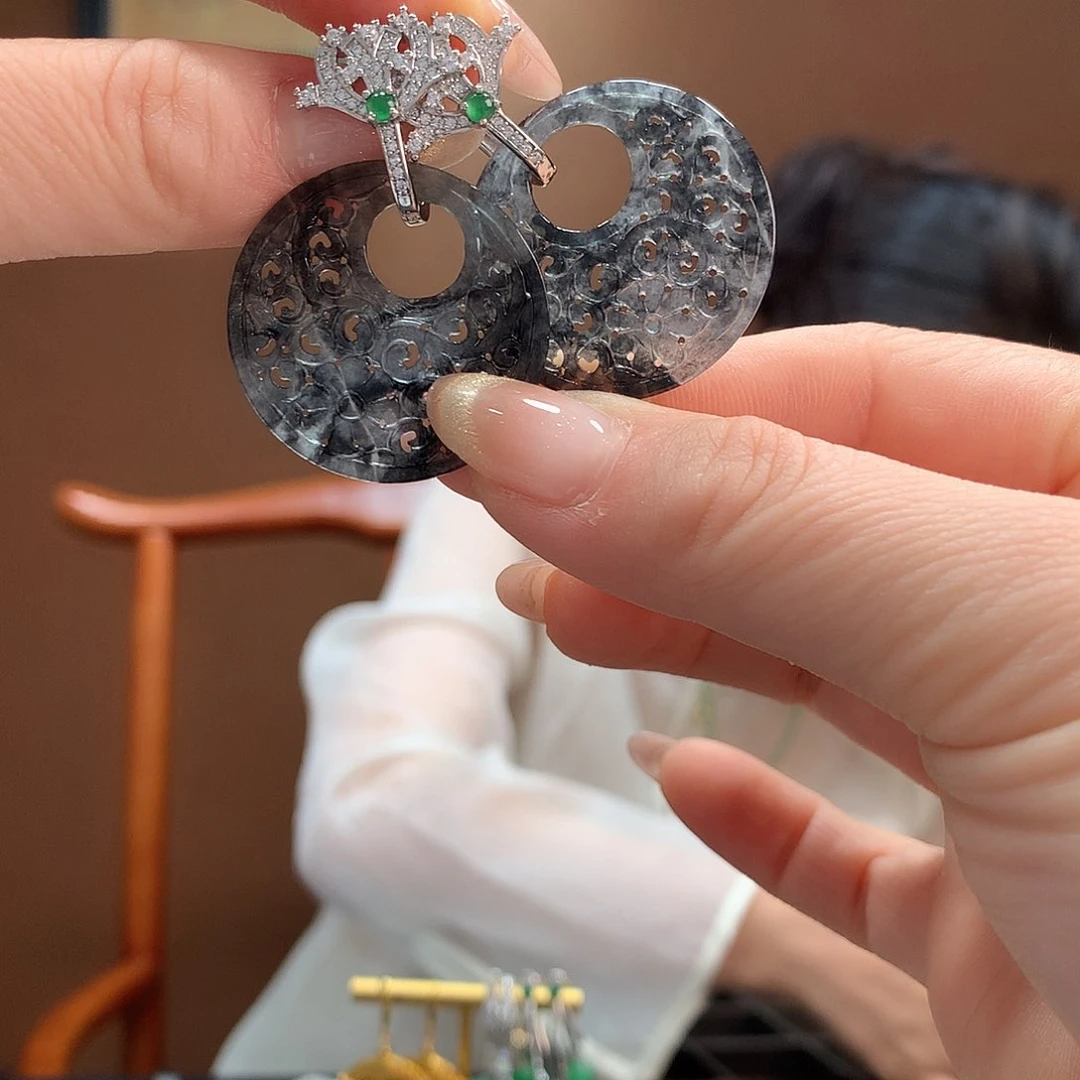 翡翠银S925镶嵌耳饰耳饰