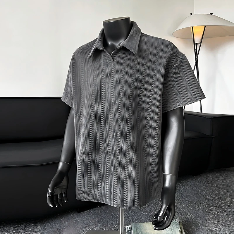 麦穗纹提花短袖polo衫男夏季休闲重磅大码t恤痞帅宽松半袖体恤衫