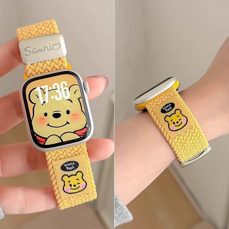 适用苹果手表S10新款iwatchS9维尼草莓熊kitty编织磁吸扣S8表带SE