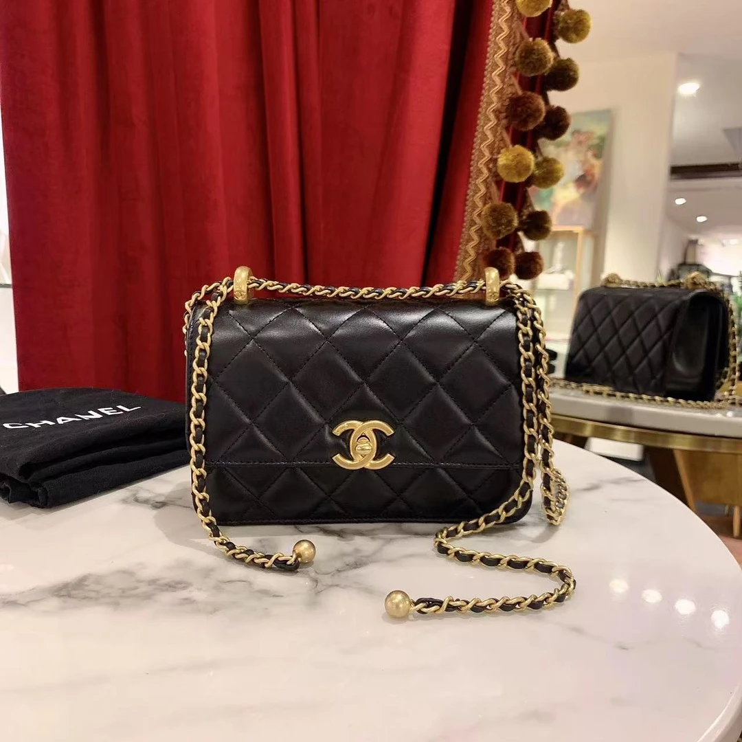 99新 Chanel/香奈儿 GGS24c双金珠19黑金单肩包芯片款86382573