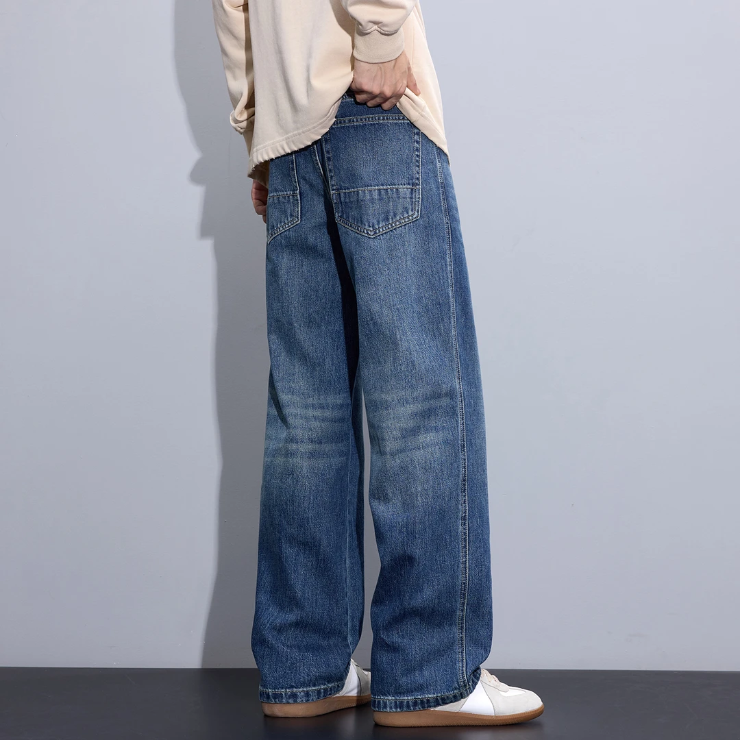 Kuvine2025秋季高街美式复古宽松直筒潮流cleanfit水洗牛仔裤男士