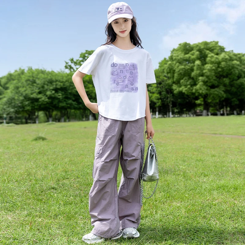 女童夏装套装2025网红新款洋气中大童夏季休闲宽松短袖工装裤套装