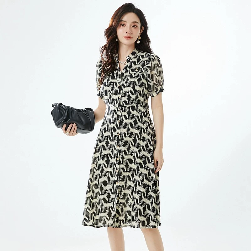 H862黑连衣裙女士时尚气约潮拼接裙子春秋色牛仔